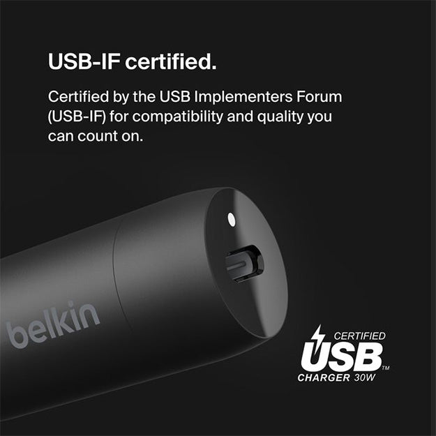 Belkin BoostCharge 30W USB-C Car Charger + USB-C To USB-C Cable - Black