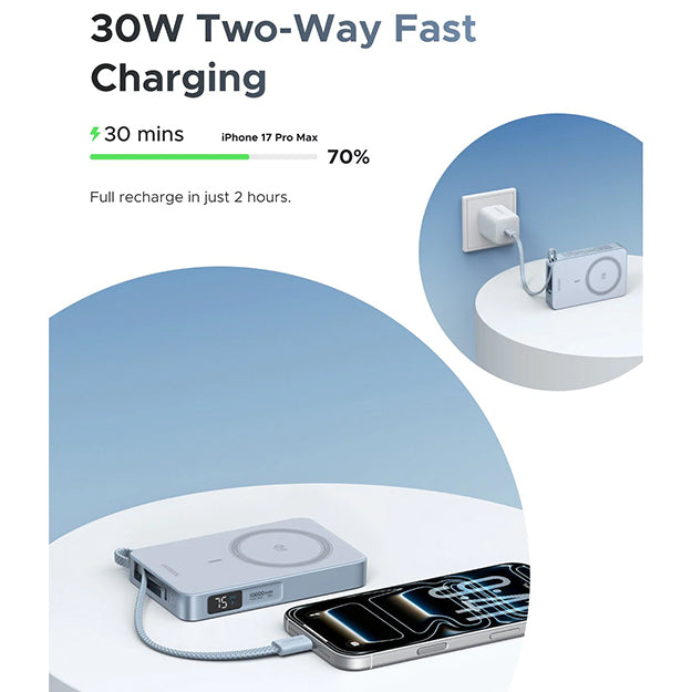 UGreen MagFlow Magnetic Wireless 10 000mAh Power Bank Qi2 25W With MagSafe - Blue