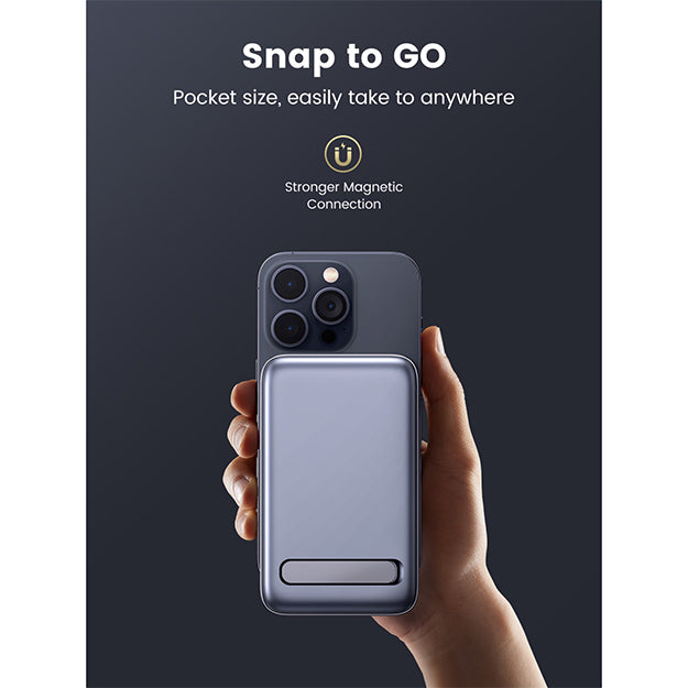 UGreen 10000mAh Magnetic Wireless Power Bank With Kickstand PD20W - Grey