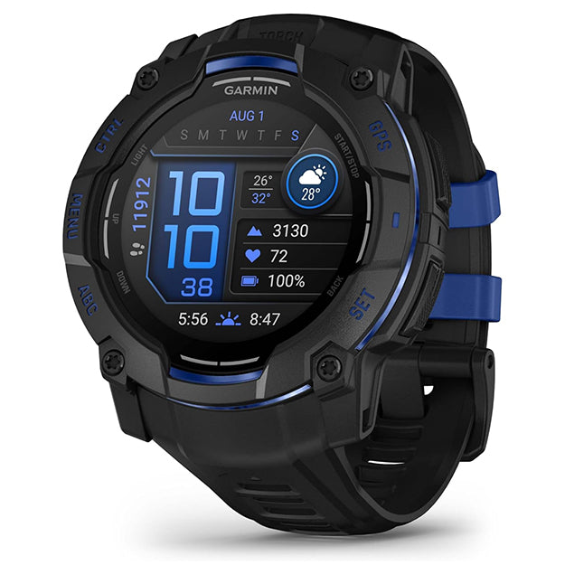 Garmin Instinct 3 Supernova 50mm AMOLED Rugged GPS Watch (Limited Edition) - Black With Bolt Blue Band
