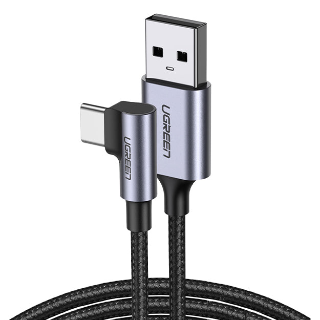 UGreen USB To Type-C Right Angle Braided Cable – 2 Meter - Black