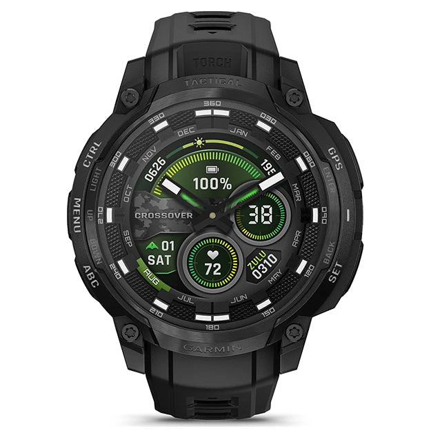Garmin Instinct Crossover AMOLED Tactical Edition Rugged Hybrid GPS Smartwatch - Black With Black Silicone Band