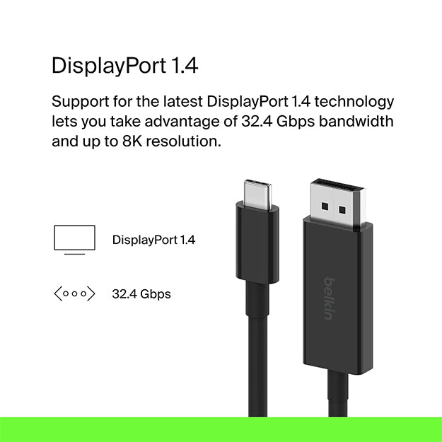 Belkin USB-C To Display Port 1.4 Cable 1.8 Meter Cable - Black