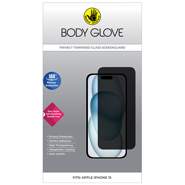 Body Glove Privacy Tempered Glass Screen Protector For iPhone 15