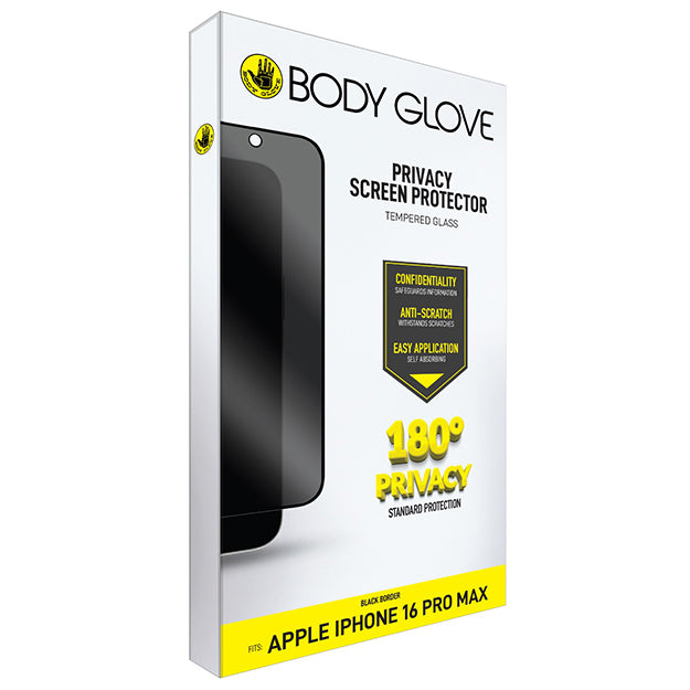 Body Glove Privacy Tempered Glass Screen Protector For iPhone 16 Pro Max / 17 Pro Max – Black Border