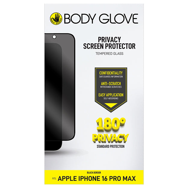 Body Glove Privacy Tempered Glass Screen Protector For iPhone 16 Pro Max / 17 Pro Max – Black Border