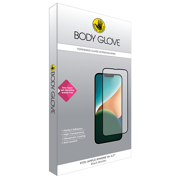 Body Glove iPhone 15 PLUS Tempered Glass Screen Protector - Clear With Black Border