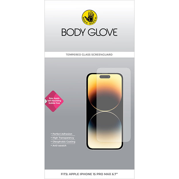 Body Glove iPhone 15 PRO MAX Tempered Glass Screen Protector - Clear