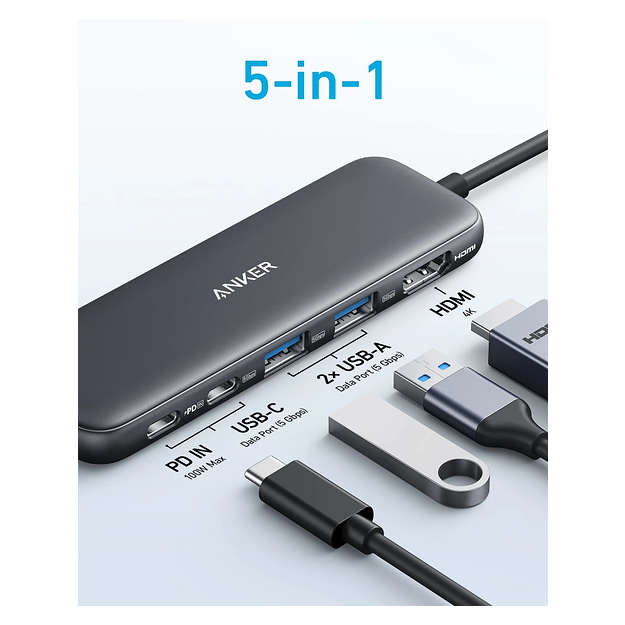Anker 332 USB-C Hub (5-in-1) - Black