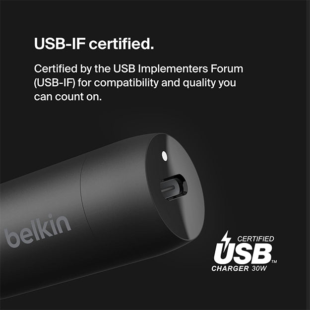 Belkin 30W BoostCharge USB-C Car Charger With USB-C to Lightning Cable - Black