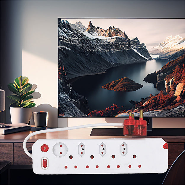 ElectricMate 8 Way Single Switch High level Surge Multiplug - White