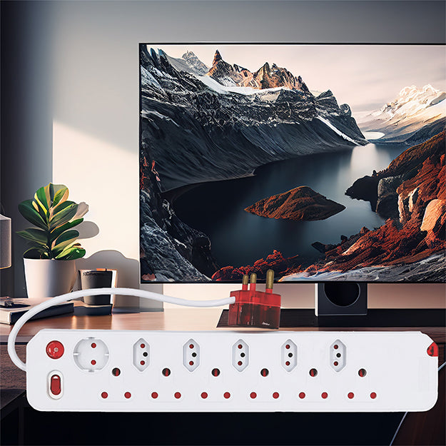 1 x ElectricMate 12-WAY Single Switch High Level Surge Multiplug - White