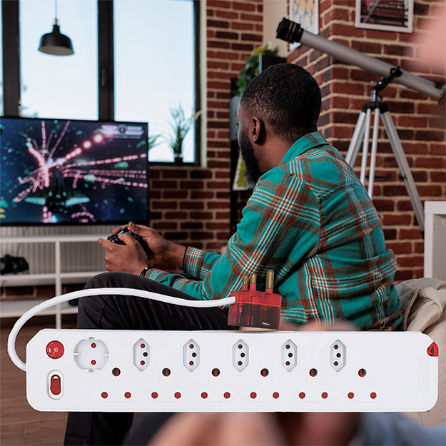 1 x ElectricMate 12-WAY Single Switch High Level Surge Multiplug - White