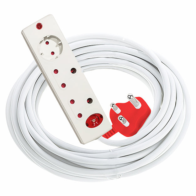 ElectricMate 16 Amp Extension Lead With 2 x16 Amp/ 1 x Schuko Side By Side Adaptor With Surge Protection 5M