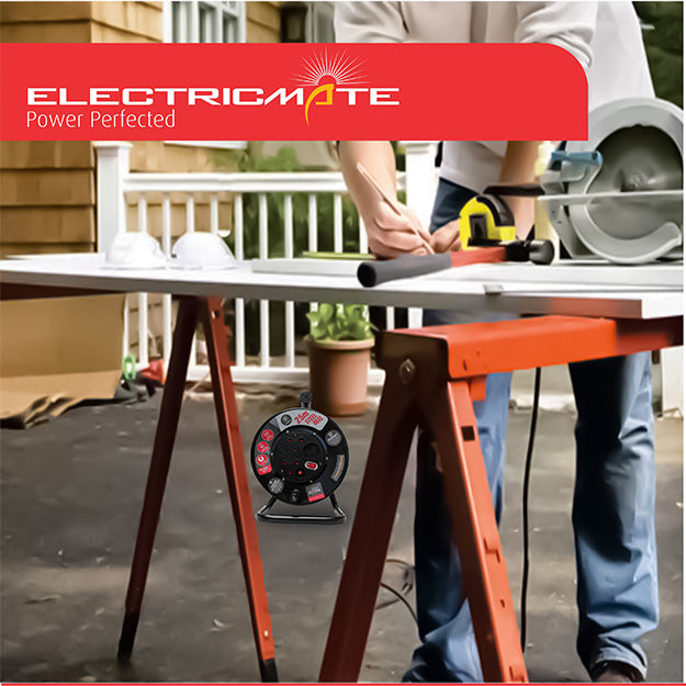 ElectricMate 16 Amp Steel Extension Reel 25M - Black