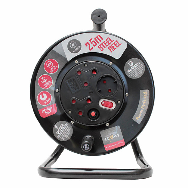 ElectricMate 16 Amp Steel Extension Reel 25M - Black