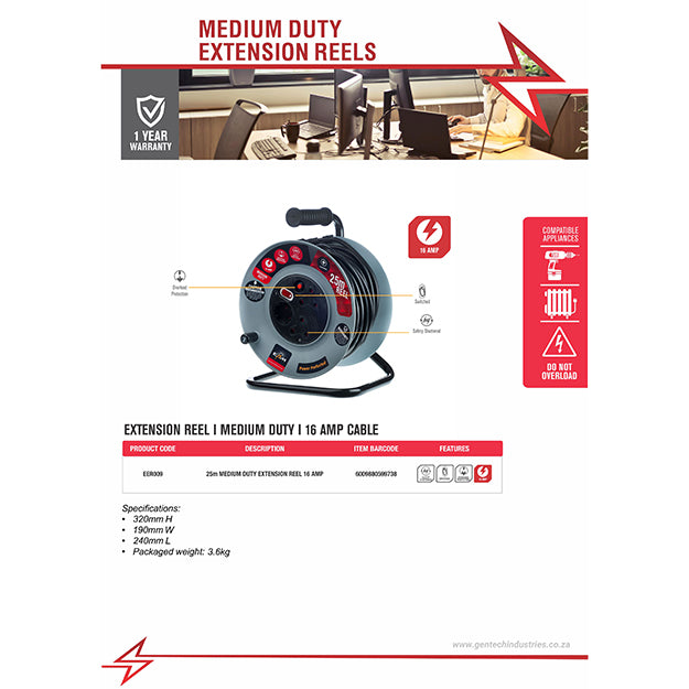 ElectricMate 16 Amp Extension Reel 25M - Grey