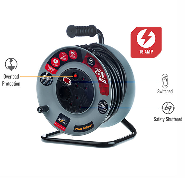 ElectricMate 16 Amp Extension Reel 25M - Grey