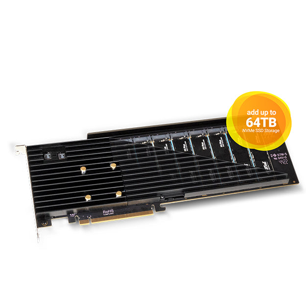Sonnet M.2 8x4 Silent Gen4 PCIe Card (Eight M.2 NVMe SSD slots, Add Your Own SSDs up to 64TB)