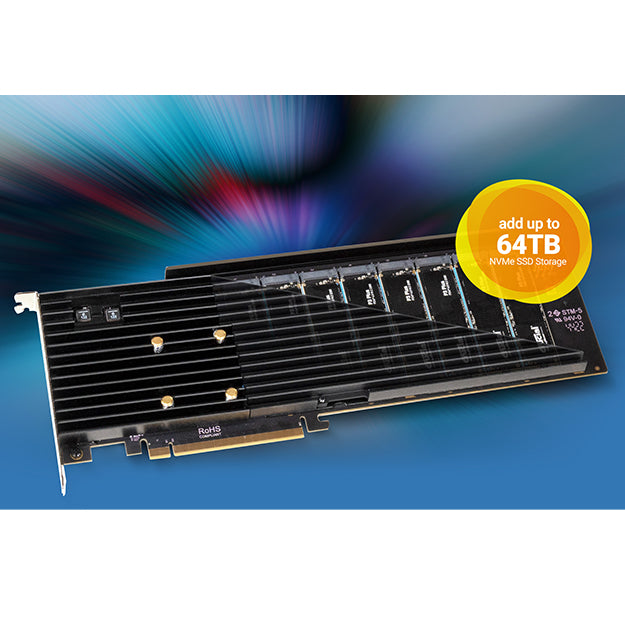 Sonnet M.2 8x4 Silent Gen4 PCIe Card (Eight M.2 NVMe SSD slots, Add Your Own SSDs up to 64TB)