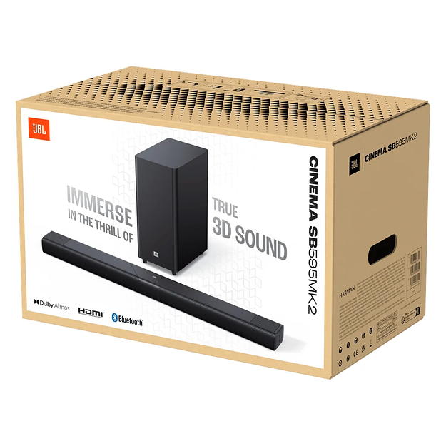 JBL Cinema SB595MK2 3.1.2 Channel Dolby Atmos Soundbar With 6.5" Wireless Subwoofer - Black