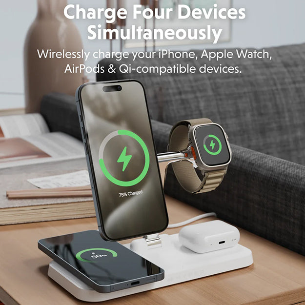 Hyper HyperJuice Next Qi2 4-in-1 Magnetic Charging Stand - White