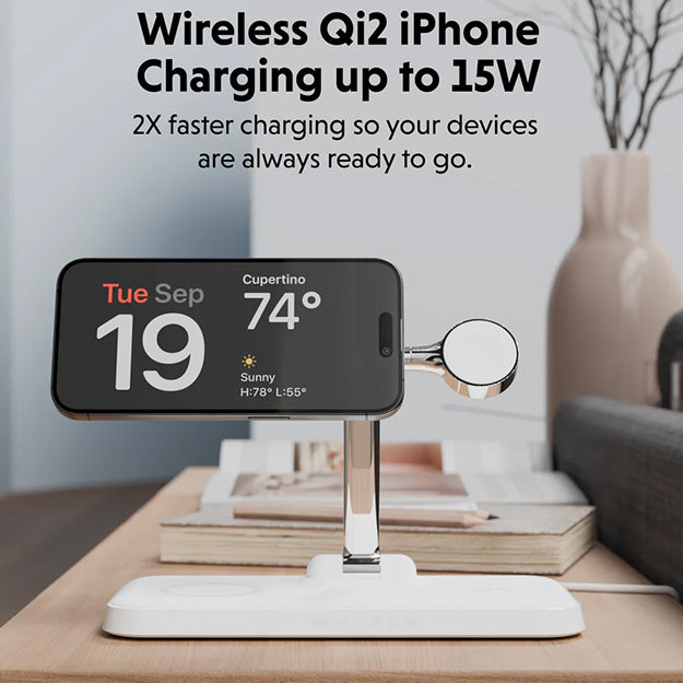 Hyper HyperJuice Next Qi2 4-in-1 Magnetic Charging Stand - White