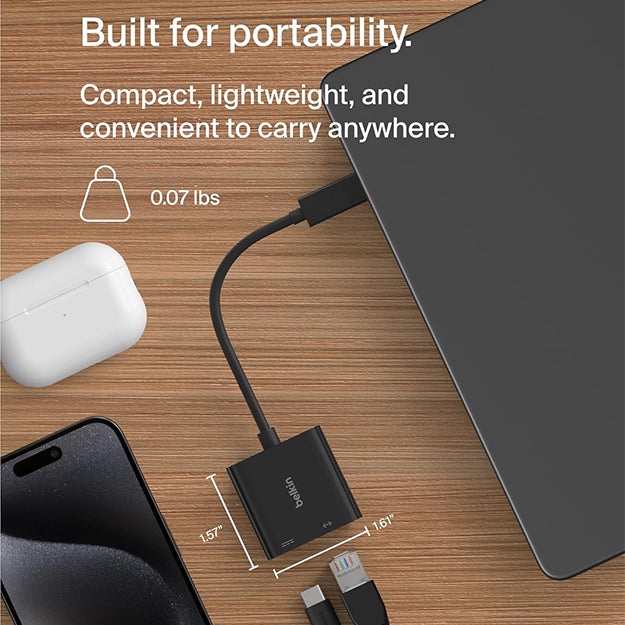 Belkin USB-C To Ethernet Adapter With PD Port Up To 100 Watt Power Delivery - Black