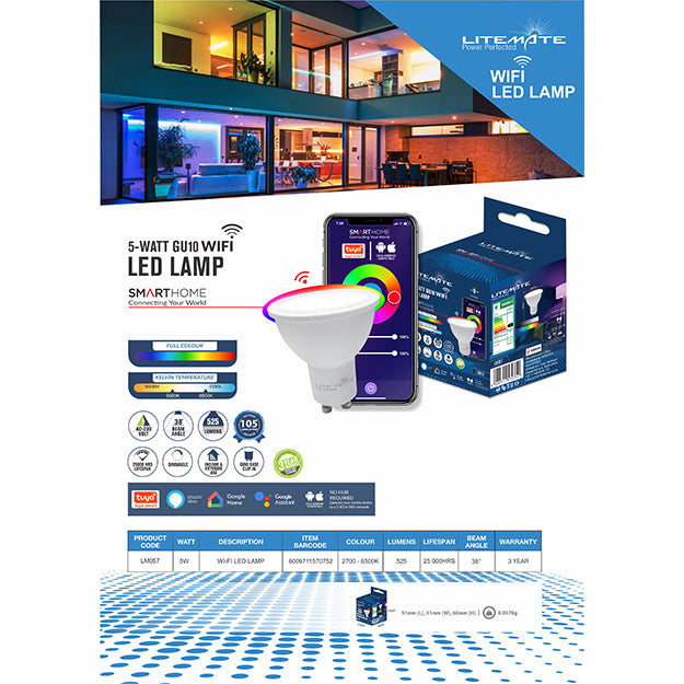 LiteMate Smarthome 5-Watt GU10 Wi-Fi LED Light Bulb