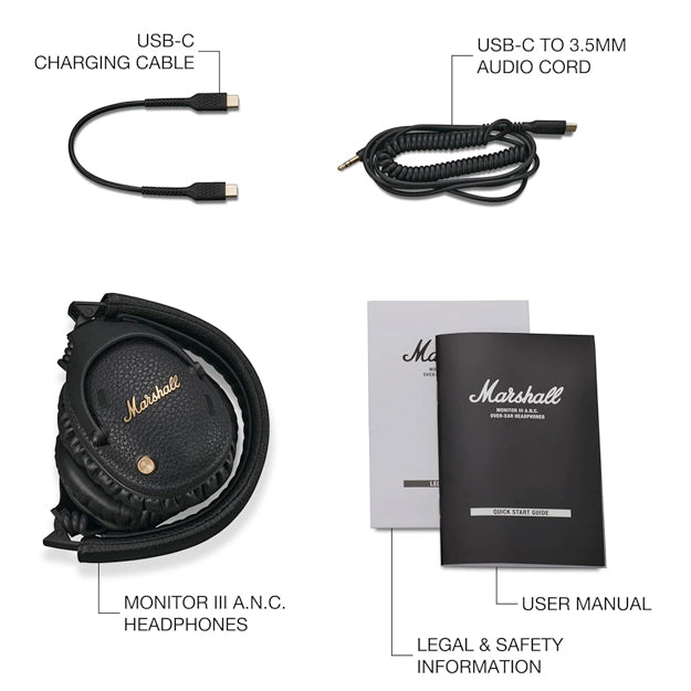 Marshall Monitor III A.N.C Active Noise Cancelling Bluetooth Over-Ear Headphones - Black