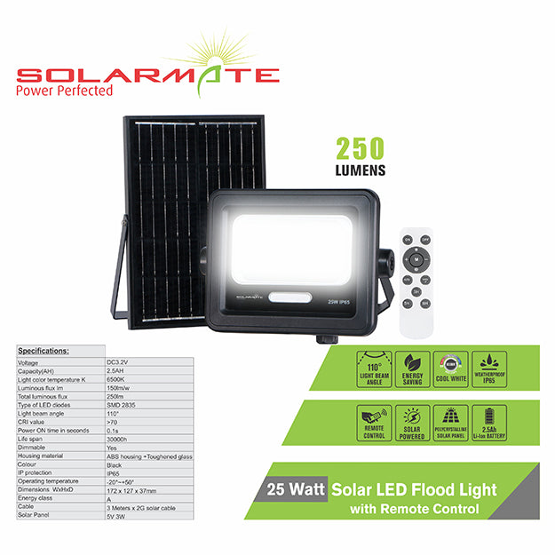 SolarMate 25-Watt Security Flood Light With Remote Control - Black