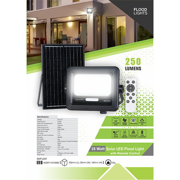 SolarMate 25-Watt Security Flood Light With Remote Control - Black