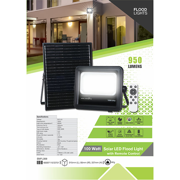 SolarMate 100-Watt Security Flood Light With Remote Control - Black