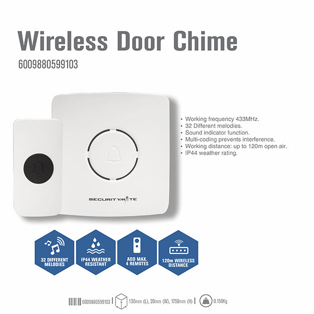SecurityMate Wireless Door Chime - White