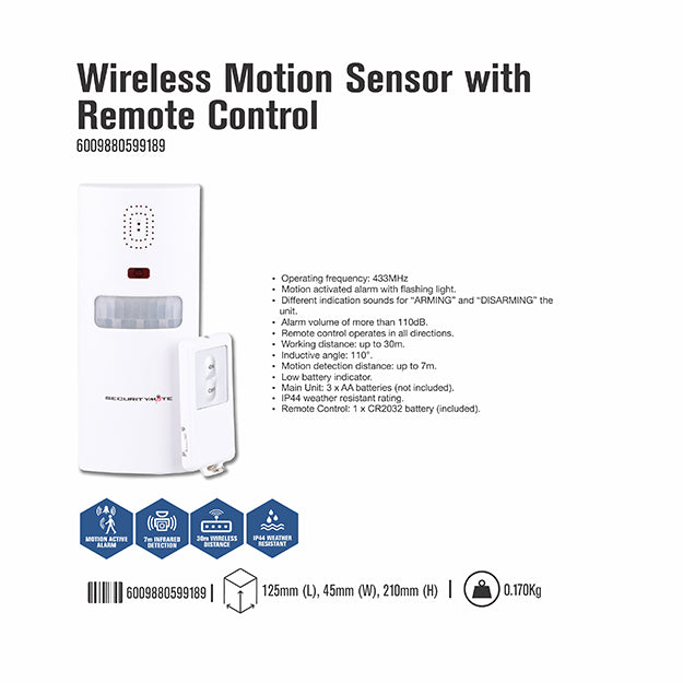 SecurityMate Wireless Motion Sensor With Remote Control - White