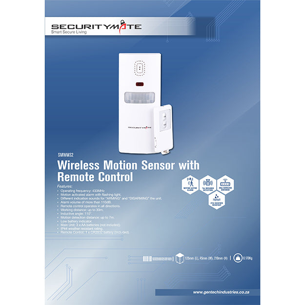 SecurityMate Wireless Motion Sensor With Remote Control - White