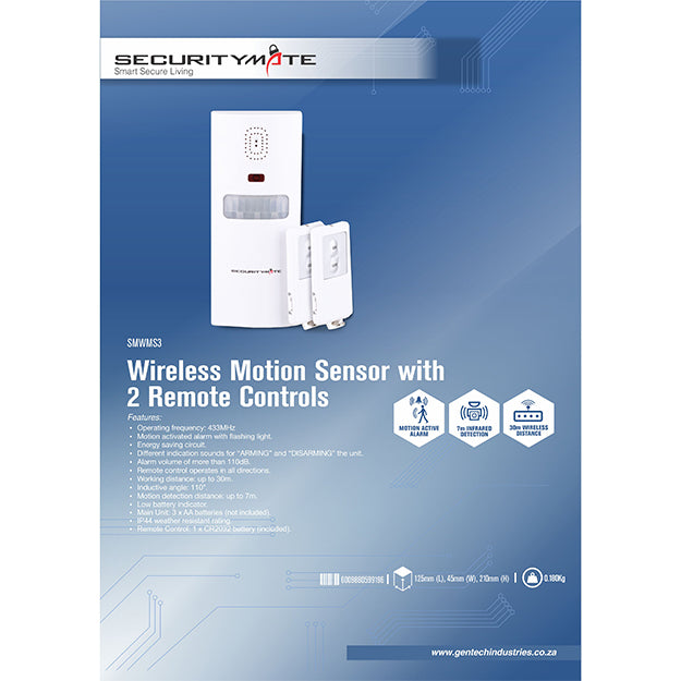 SecurityMate Wireless Motion Sensor With 2 Remote Controls - White