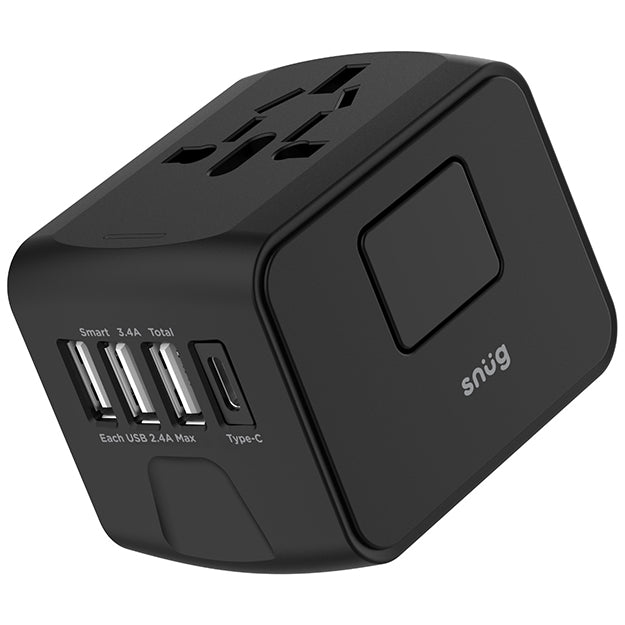 Snug 4 Port Universal Travel Adapter - Black