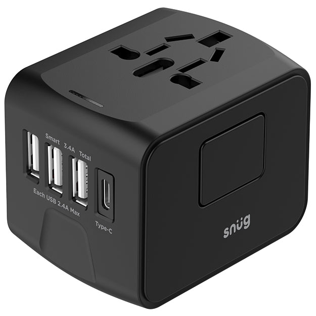 Snug 4 Port Universal Travel Adapter - Black