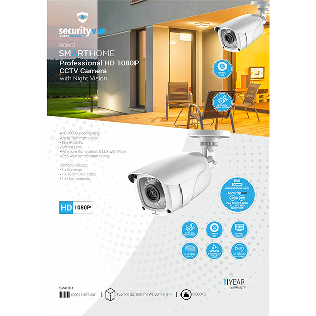 SecurityVue Smart Home Professional HD 1080P CCTV Camera With Night Vision - White