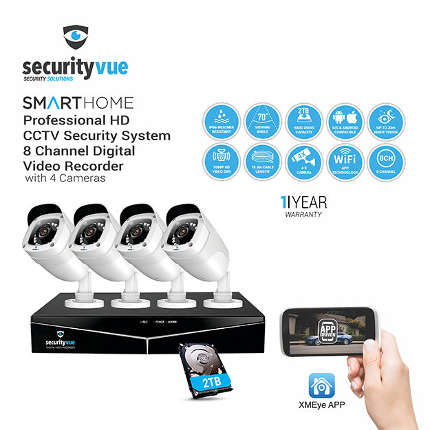 SecurityVue Smart Home Professional HD CCTV Security System 8 Channel DVR With 4 Cameras