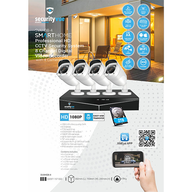 SecurityVue Smart Home Professional HD CCTV Security System 8 Channel DVR With 4 Cameras