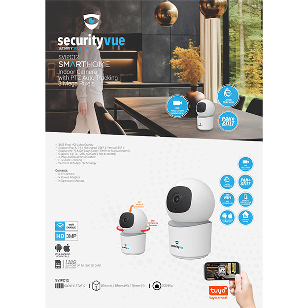 SecurityVue Smart Home 3 Mega Pixels Indoor Camera with PTZ Auto Tracking - White
