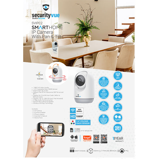 SecurityVue Smart Home IP Camera With Pan And Tilt - White