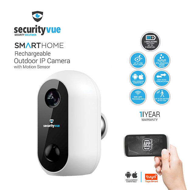 SecurityVue Smart Home Rechargeable Outdoor IP Camera With Motion Sensor - White