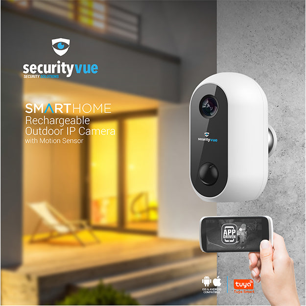SecurityVue Smart Home Rechargeable Outdoor IP Camera With Motion Sensor - White
