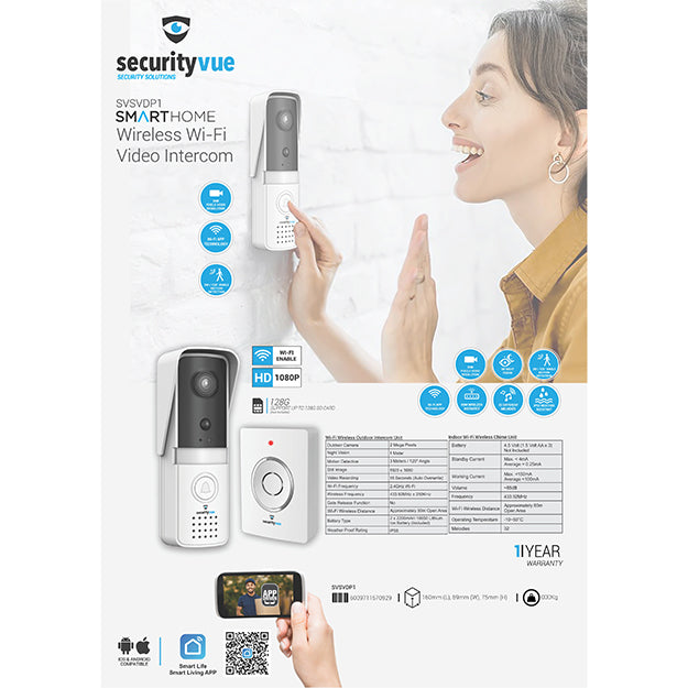 SecurityVue Smart Home Wireless Wi-Fi Rechargeable Video Intercom - White