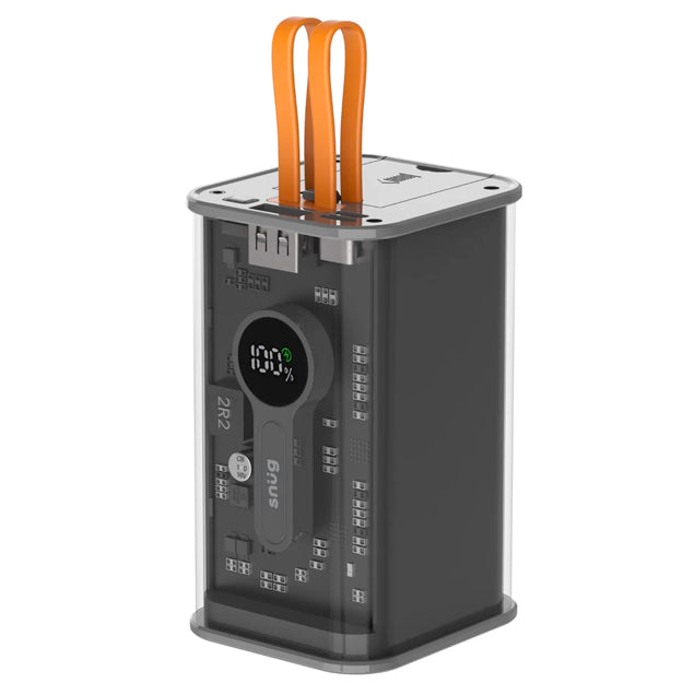 Snug 10 000mAh Power Bank With Embedded Lightning & USB-C Cables - Transparent Black