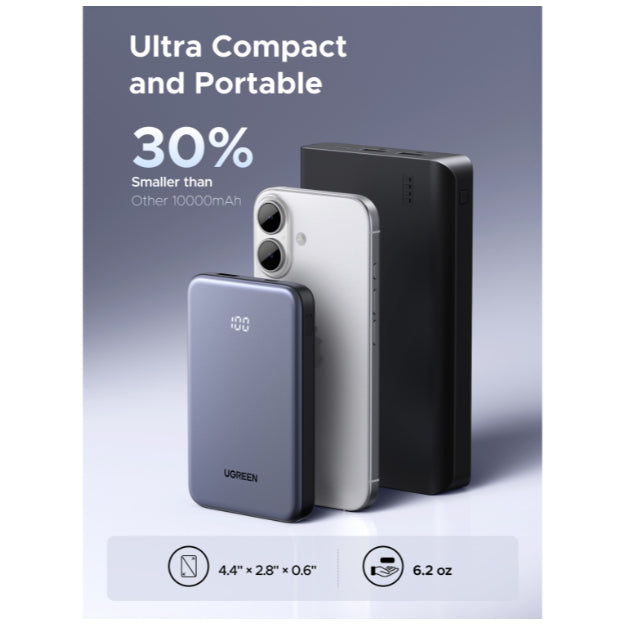 UGreen 10 000mAh 2-Port Power Bank (20W USB-C & 22.5W USB-A) - Space Grey