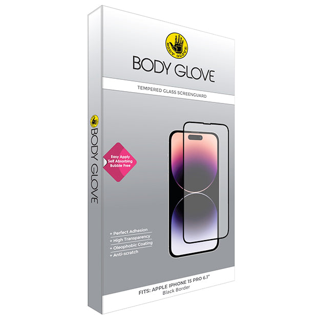Body Glove iPhone 15 PRO Tempered Glass Screen Protector - Clear With Black Border